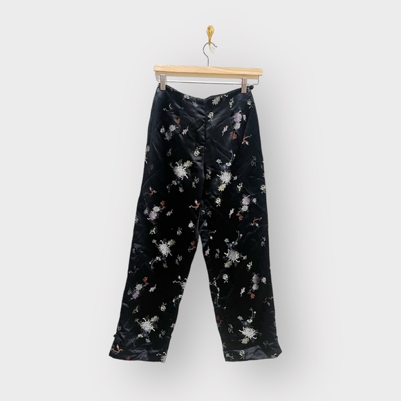 JADE JADE JADE Oriental Chinese Black Satin Floral Embroidered Pants (Sz s) - Picture 5 of 5